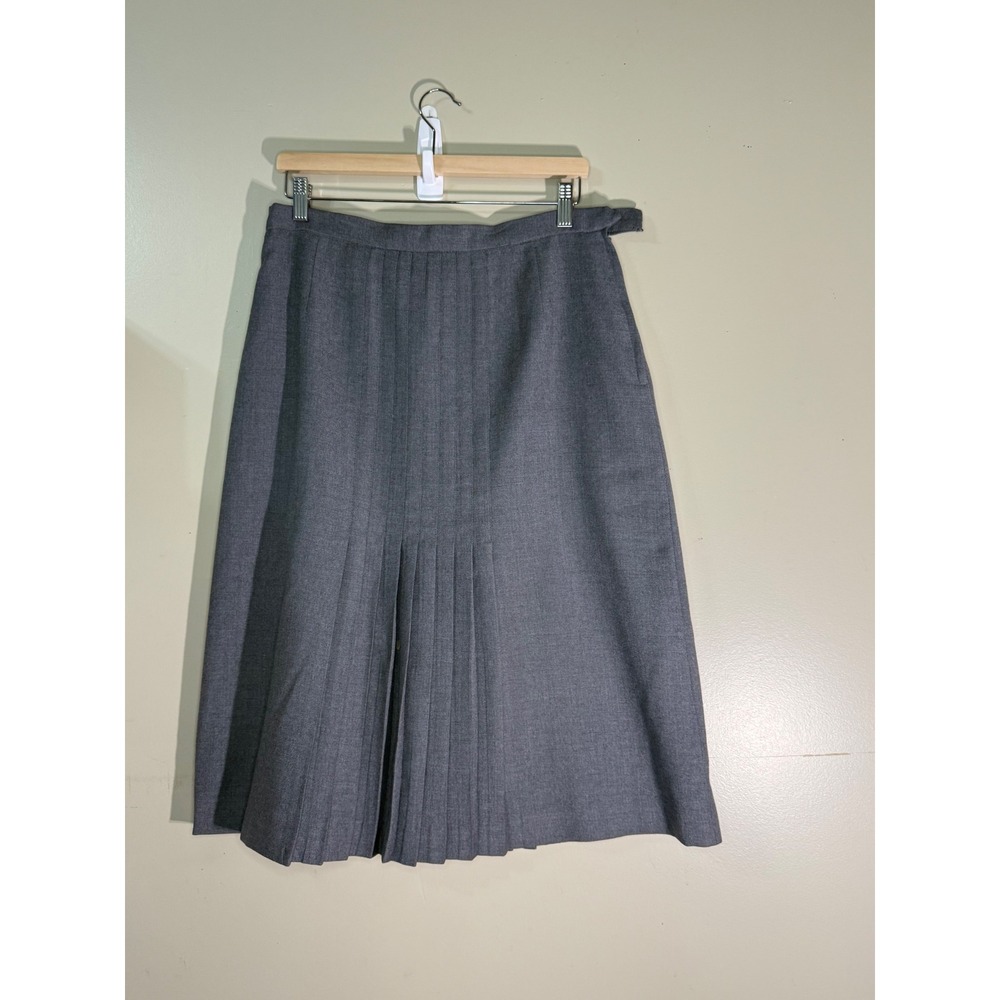Highland Queen Vintage Grey 100% Pure Wool Pleated Midi Skirt Made in Canada 20